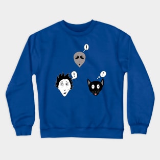 Manga / Anime Surprised Gray Alien, Man and Cat Art Crewneck Sweatshirt